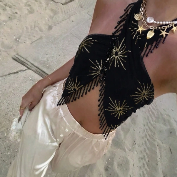 Tassel Decor Fashion Sexy Versatile Date Club Night Travel Halter Top 3