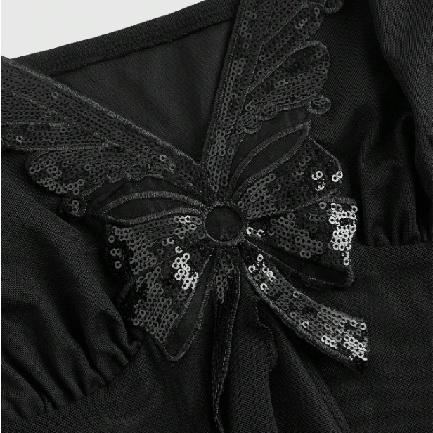 Elegant Sexy Mesh Patchwork Sequin 3D Butterfly Decor Camisole Top 2