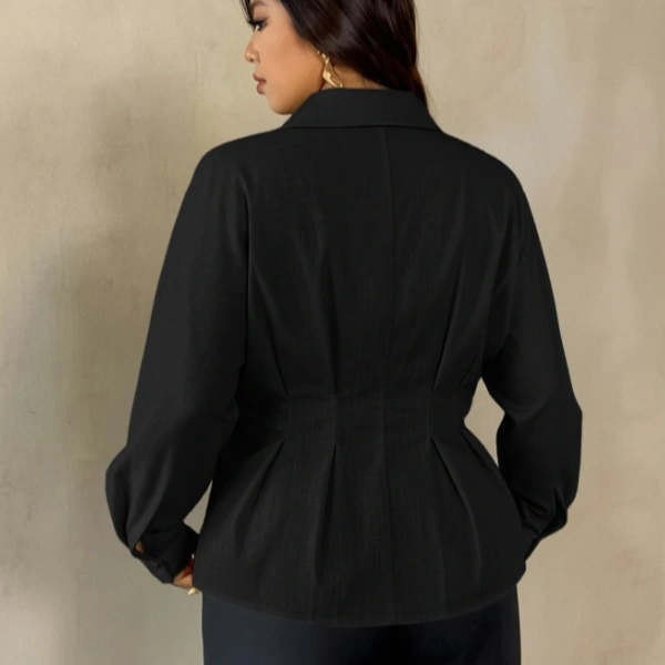 Long Sleeve Ruched Waist Asymmetric Metal Buckle Decor White Blouse 2