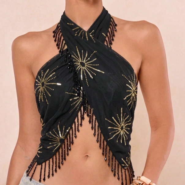 Tassel Decor Fashion Sexy Versatile Date Club Night Travel Halter Top 3