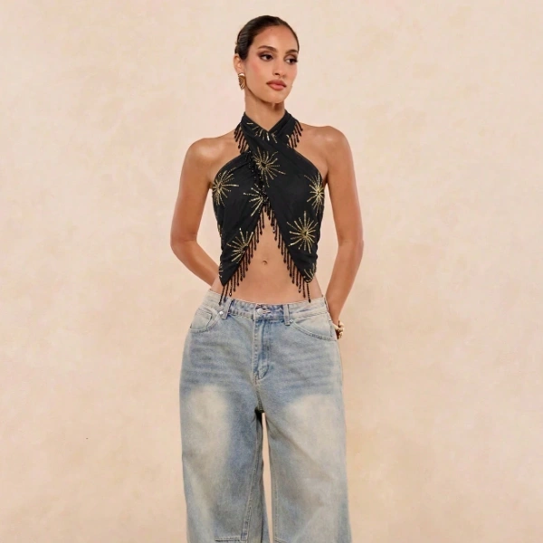 Tassel Decor Fashion Sexy Versatile Date Club Night Travel Halter Top 4
