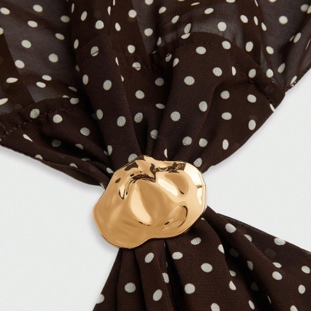 Plus Size French Polka Dot Print Metal Decor Halter Neck Tie Dress 4