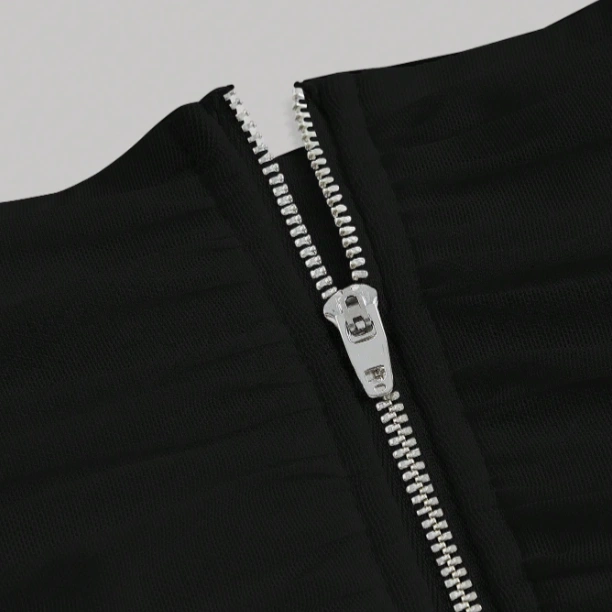 Asymmetrical Hem Ruched Waist Fish Bone Decoration Black Crop Top 3