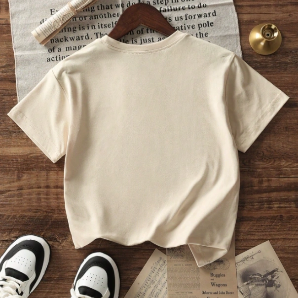 Casual Lemon Print Round Neck Beige Short Sleeve Vacation T-Shirt 2