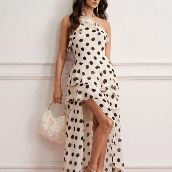 Elegant Vintage Black White Polka Dot Party Cocktail Dress 1