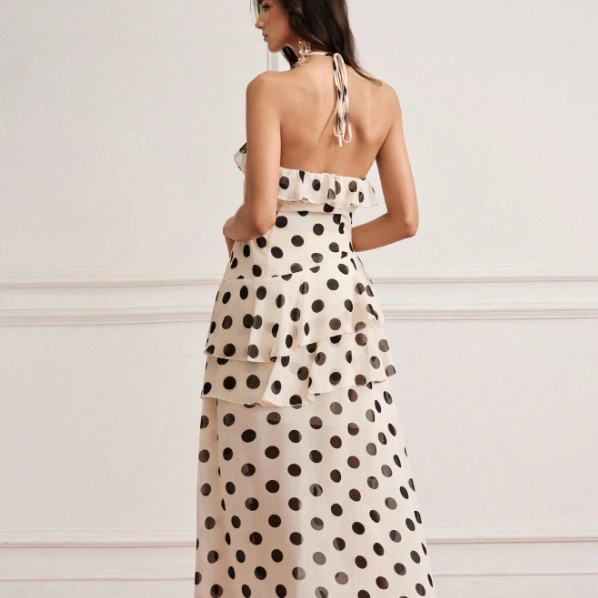 Elegant Vintage Black White Polka Dot Party Cocktail Dress 2