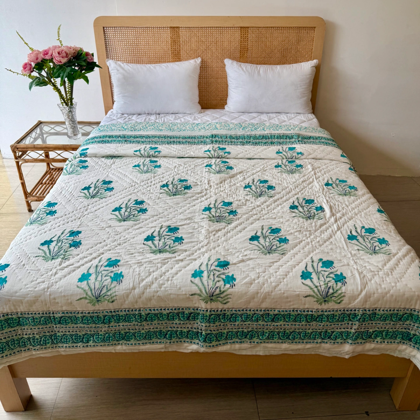 Blue Lily Cotton Filled Quilt