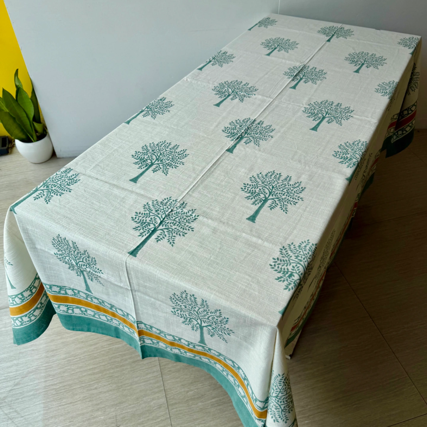 Green Tree Textured Cotton Table Cover