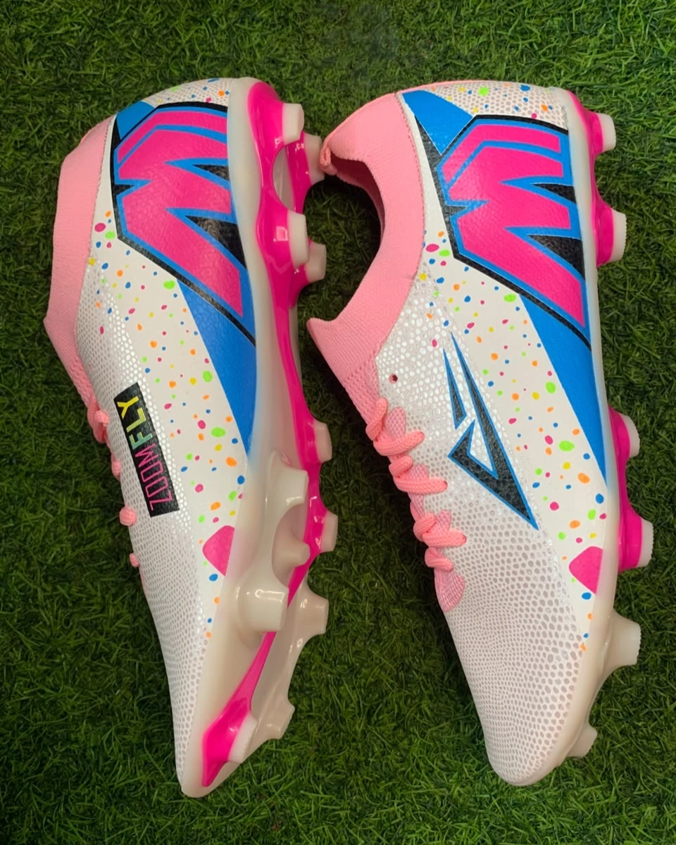 Puks Zoomfly Semi-Ankle Football Boots – White Pink Blue Multicolor FG Soccer Cleats 2