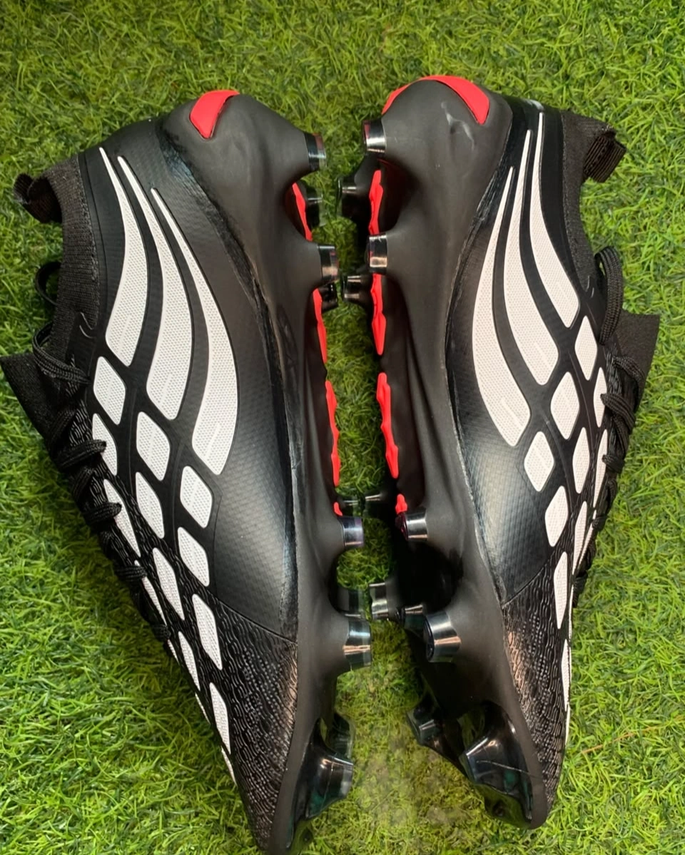 Anza Predator Football Boots – Lace-Up Soccer Cleats with Firm Ground Studs (Black/White/Red) 7