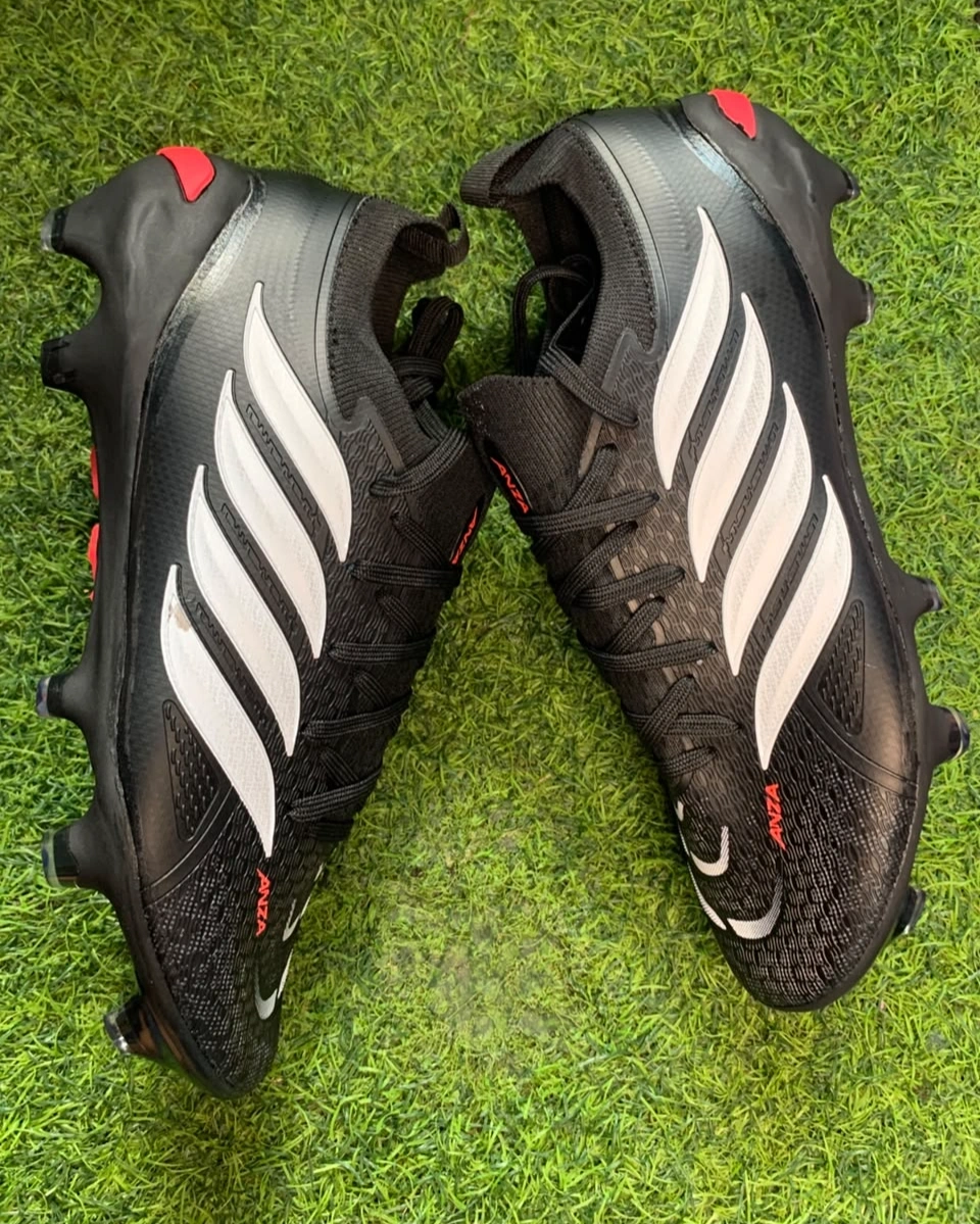 Anza Predator Football Boots – Lace-Up Soccer Cleats with Firm Ground Studs (Black/White/Red) 8