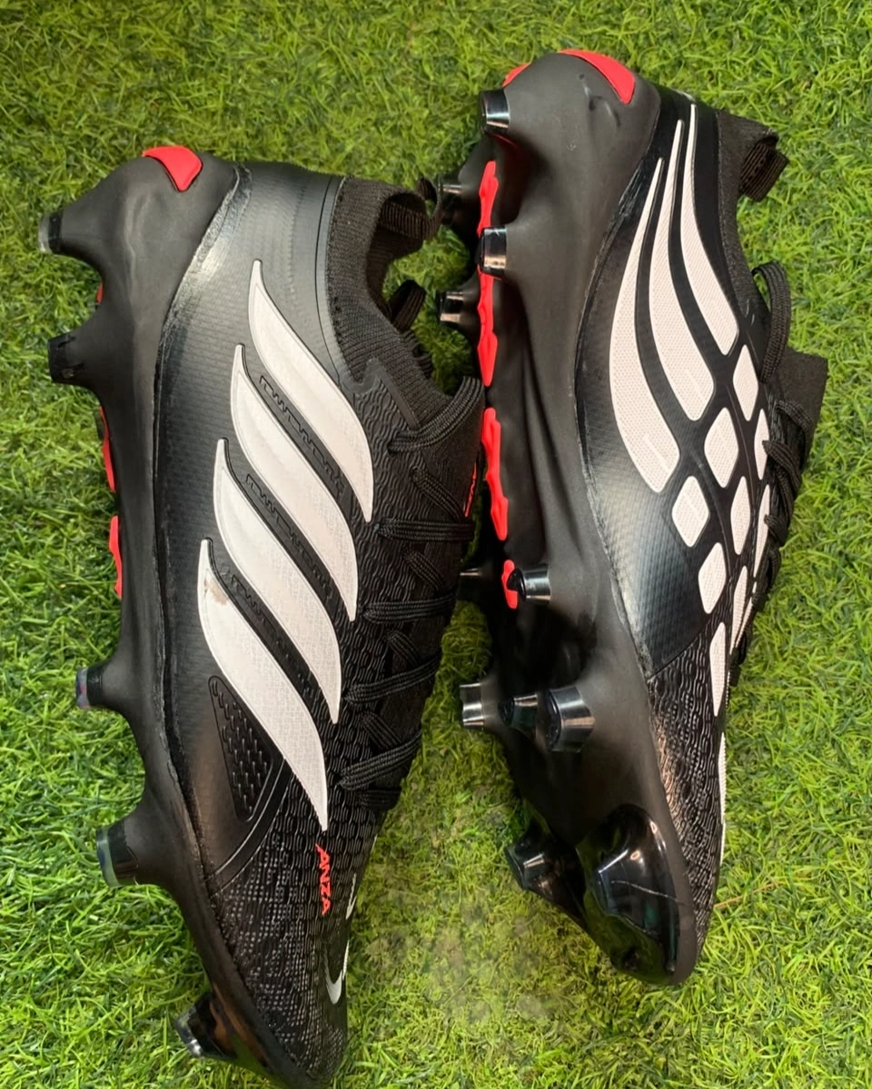 Anza Predator Football Boots – Lace-Up Soccer Cleats with Firm Ground Studs (Black/White/Red) 9