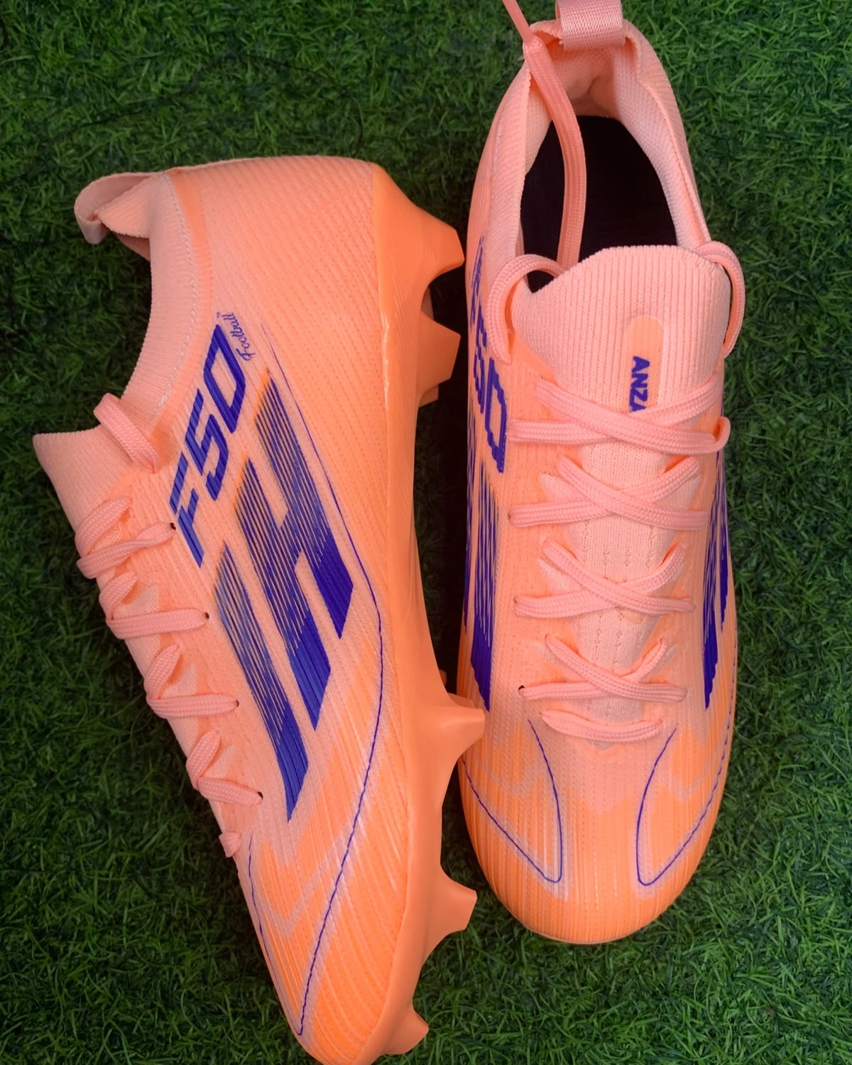 ANZA F50 Lace-Up Football Boots | Orange & Blue Football Studs 2