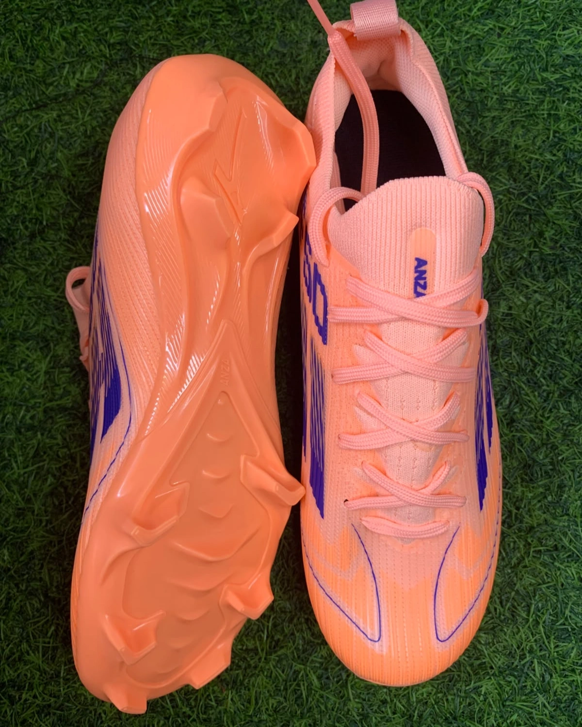 ANZA F50 Lace-Up Football Boots | Orange & Blue Football Studs 1