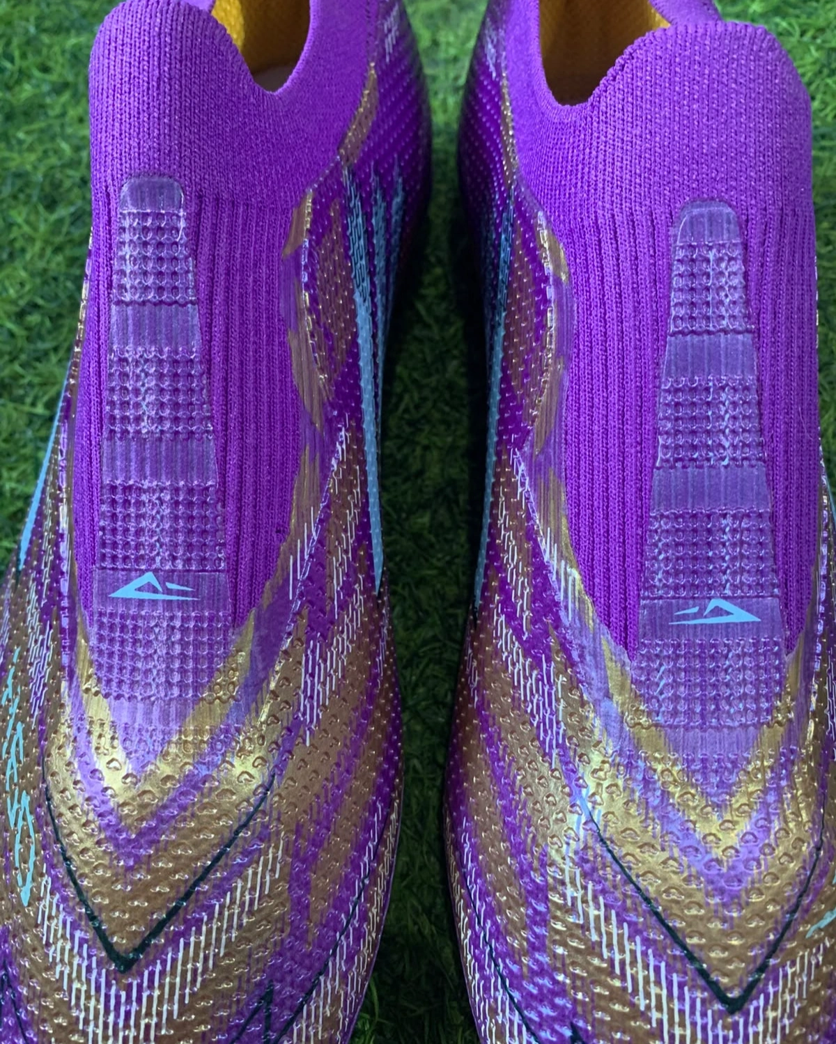 Puks H-60 Non-Lace Football Boots – Knit Sock-Fit Soccer Cleats with Firm Ground Studs (Purple/Gold/Blue) 2