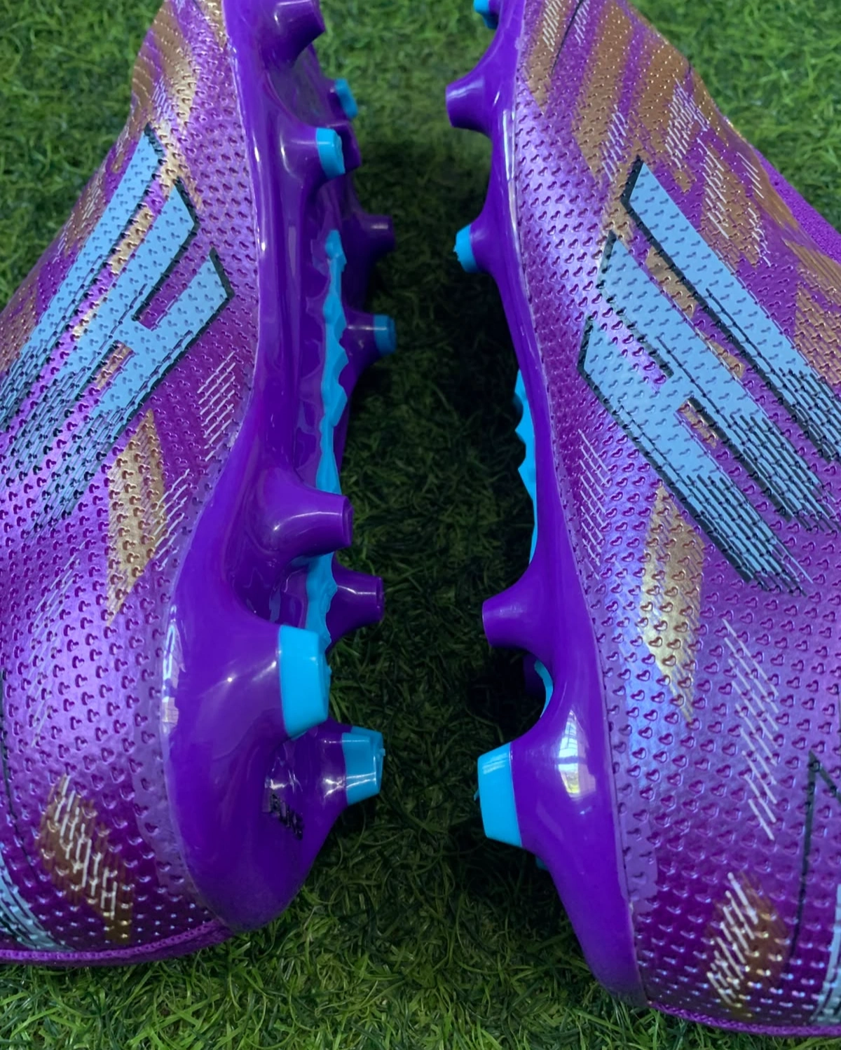 Puks H-60 Non-Lace Football Boots – Knit Sock-Fit Soccer Cleats with Firm Ground Studs (Purple/Gold/Blue) 5