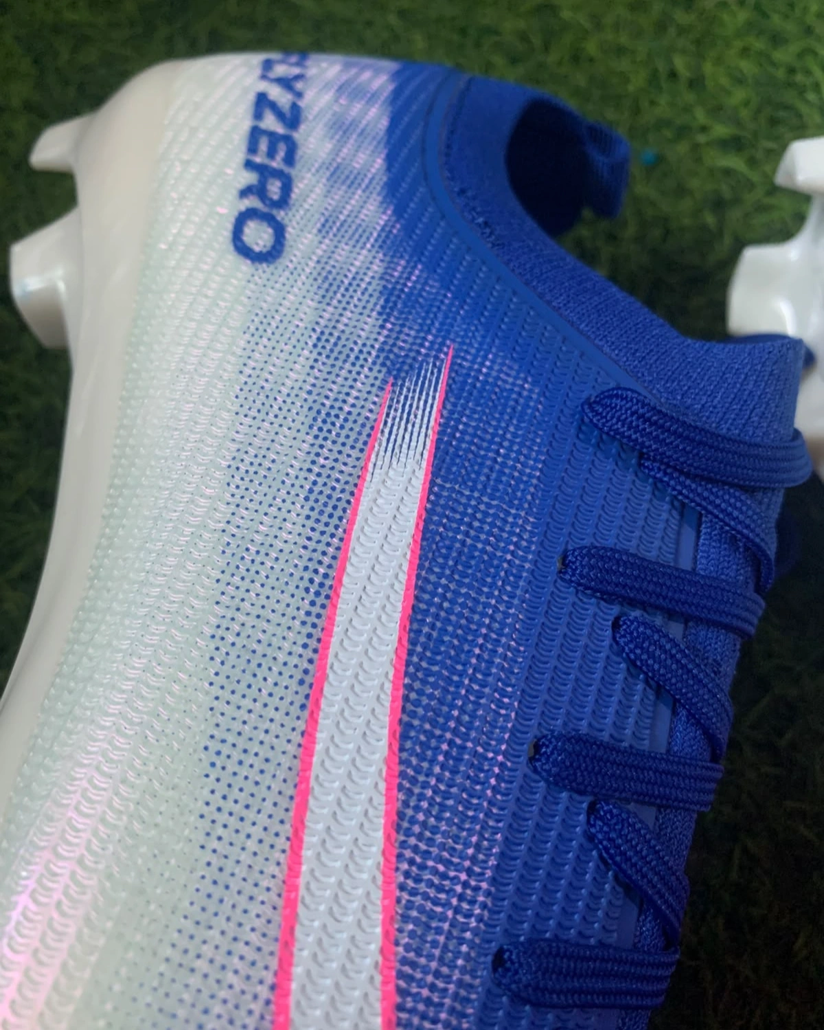 Anza FlyZero Lace-Up Football Boots – Lightweight Soccer Cleats with Firm Ground Studs (Blue/White/Pink) 6