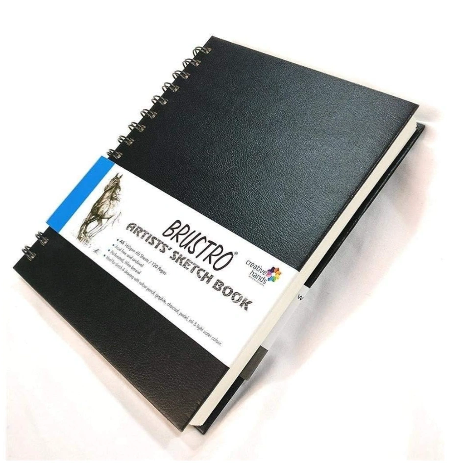 BRUSTRO Artists Wiro Bound Sketch Book | Spiral | A5 Size | 120 Pages - 160 GSM | Ideal for Drawing, Sketching, Mandala, Shading Art, Students, School, Office | Medium Surface,Natural Grain 1
