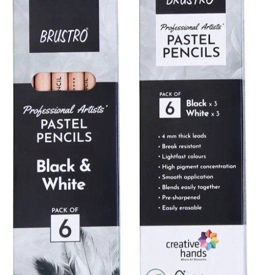BR pprofessional artists pastel pencils black & white pack of 6 1