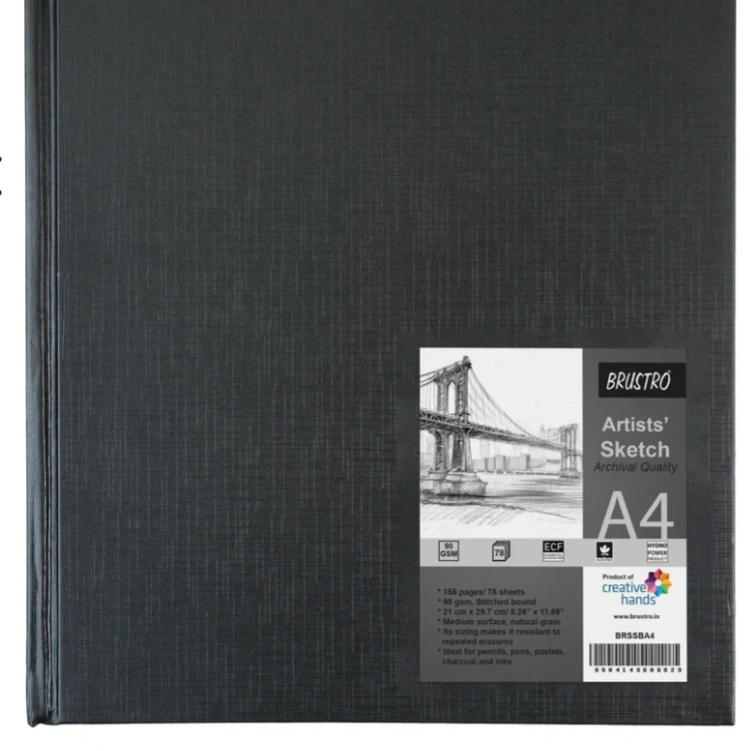 BRUSTRO Artists Sketch Book Stitched Bound A4 Size, Landscape, 156 Pages, 90 GSM 2