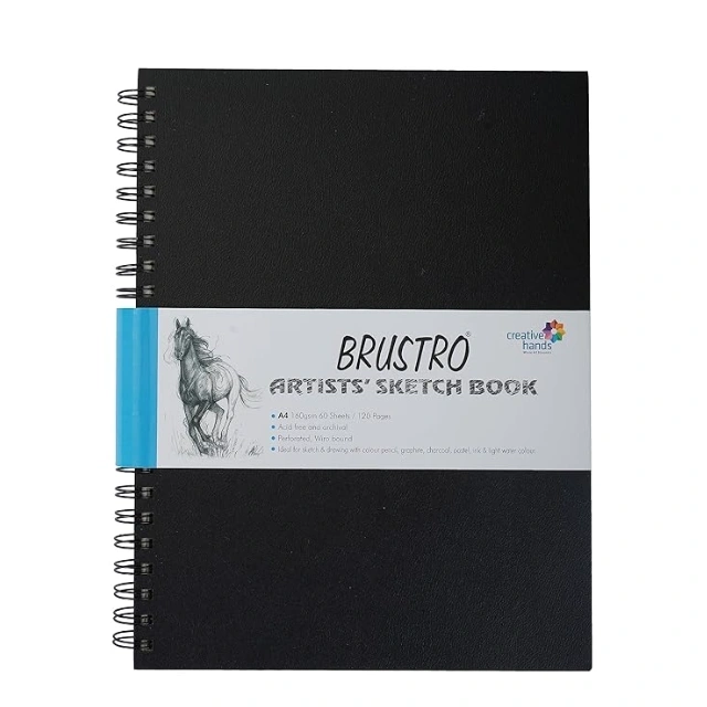 BRUSTRO Artists Wiro Bound Sketch Book| Spiral | A4 Size, 120 Pages, 160 GSM| Ideal for Students and Adults,Home, School, Students, Beginners, Professional Drawing, Sketching, Mandala Art 1