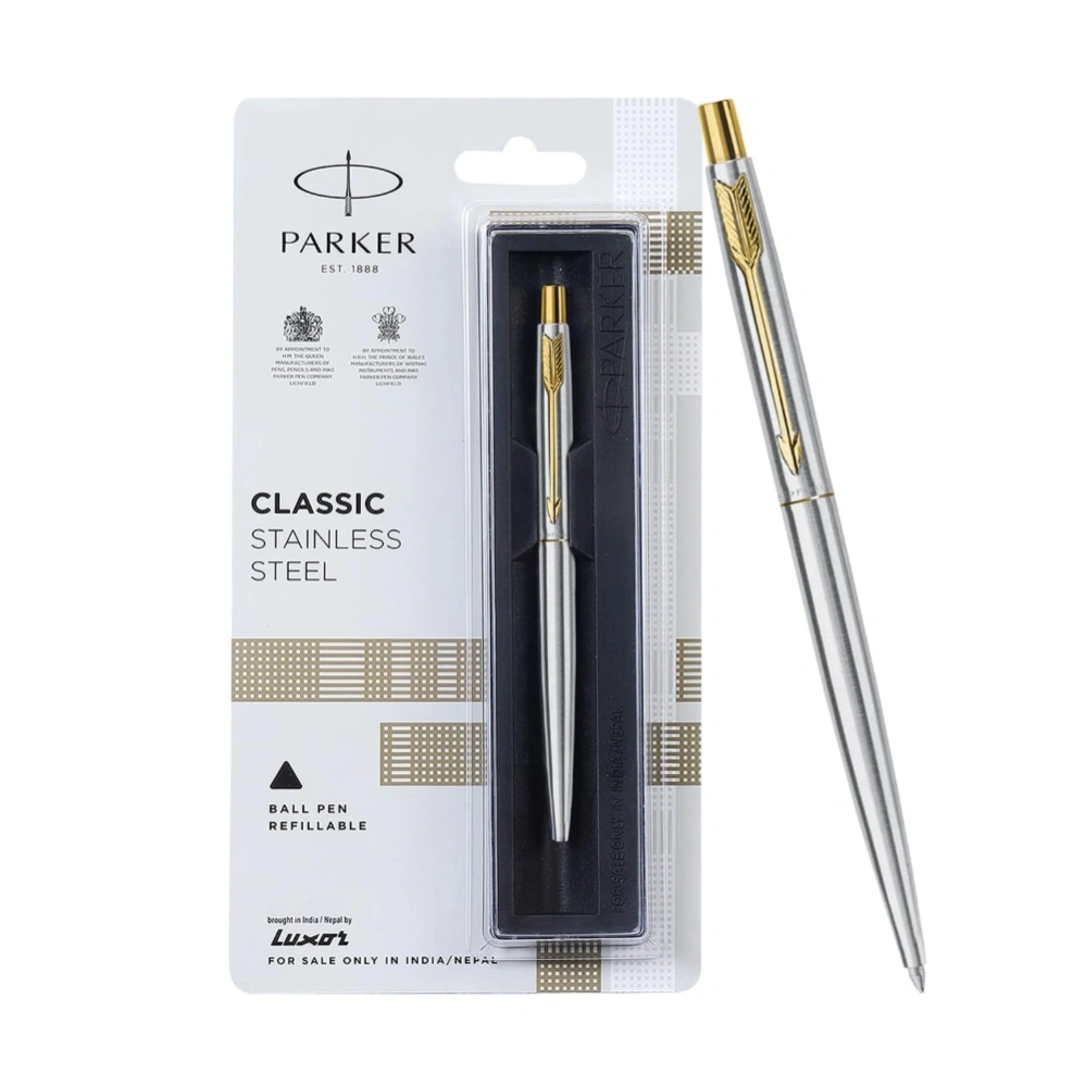 Parker Classic Stainless Steel Gold Trim Ball Pen 1