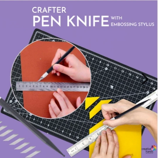 BRUSTRO Crafters Pen Knife with Embossing Stylus | 8 Blade Refills included 1