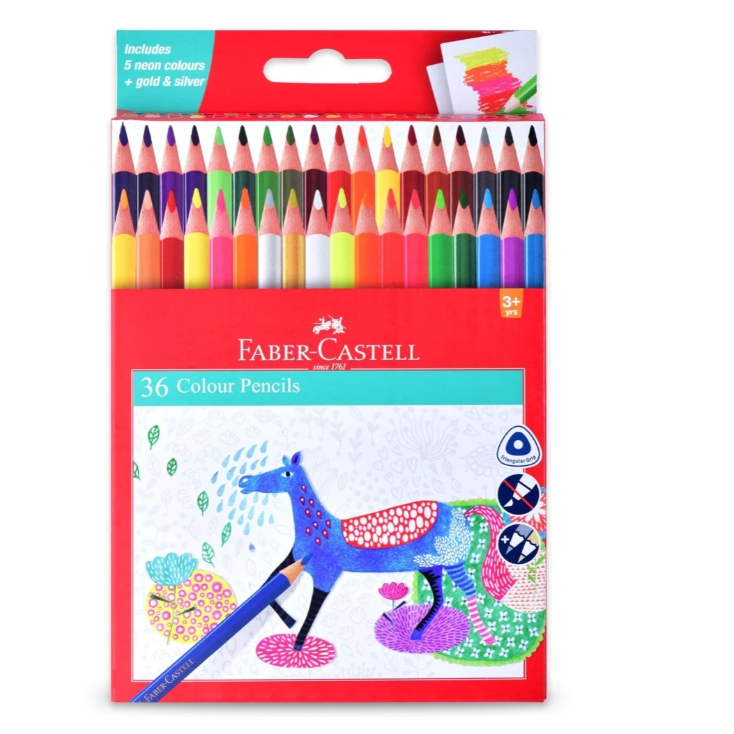 Faber-Castell Triangular Colour Pencil Set – Pack of 36 | Super Soft, Smooth & Child-Safe Colour Pencils | Classic Triangular Grip 1