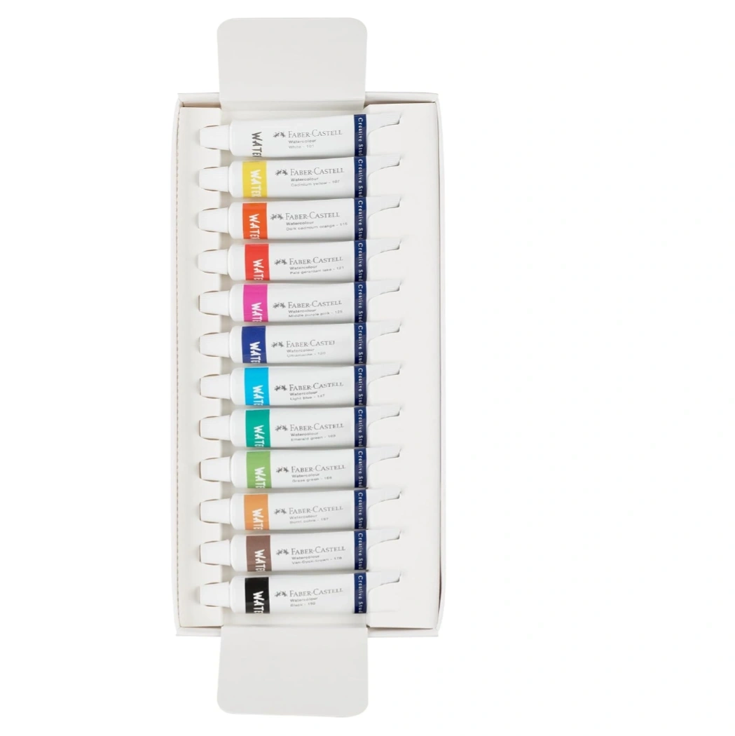 Faber-Castell Creative Studio Watercolour Paint Set – 12 x 9ml Tubes | Artist Grade Watercolours for Students & Beginners | Painting Colour Set for Paper & Canvas 1