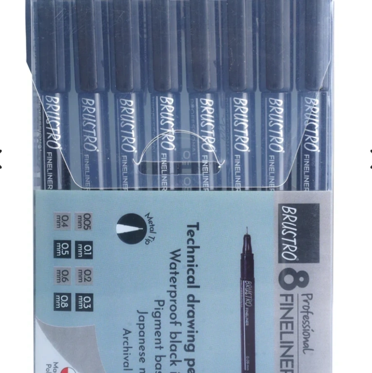 BRUSTRO Professional Pigment Based Fineliner Pen |Black| Set of 8 - Tip Size 0.05mm, 0.1mm, 0.2mm, 0.3mm, 0.4mm, 0.5mm, 0.6mm and 0.8mm 1