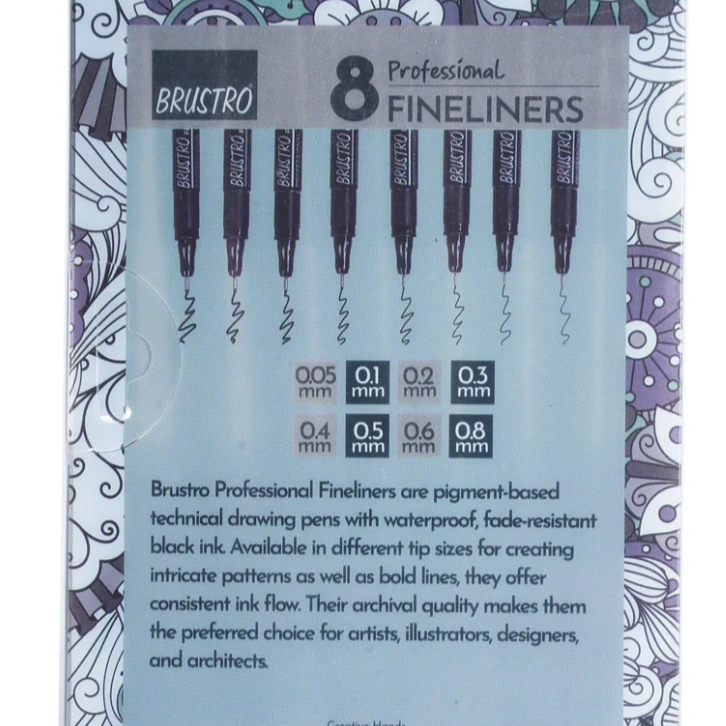 BRUSTRO Professional Pigment Based Fineliner Pen |Black| Set of 8 - Tip Size 0.05mm, 0.1mm, 0.2mm, 0.3mm, 0.4mm, 0.5mm, 0.6mm and 0.8mm 2