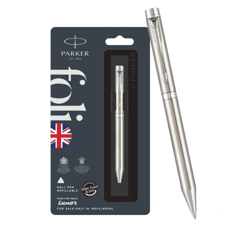 Parker Folio Stainless Steel Chrome Trim Ball Pen 1