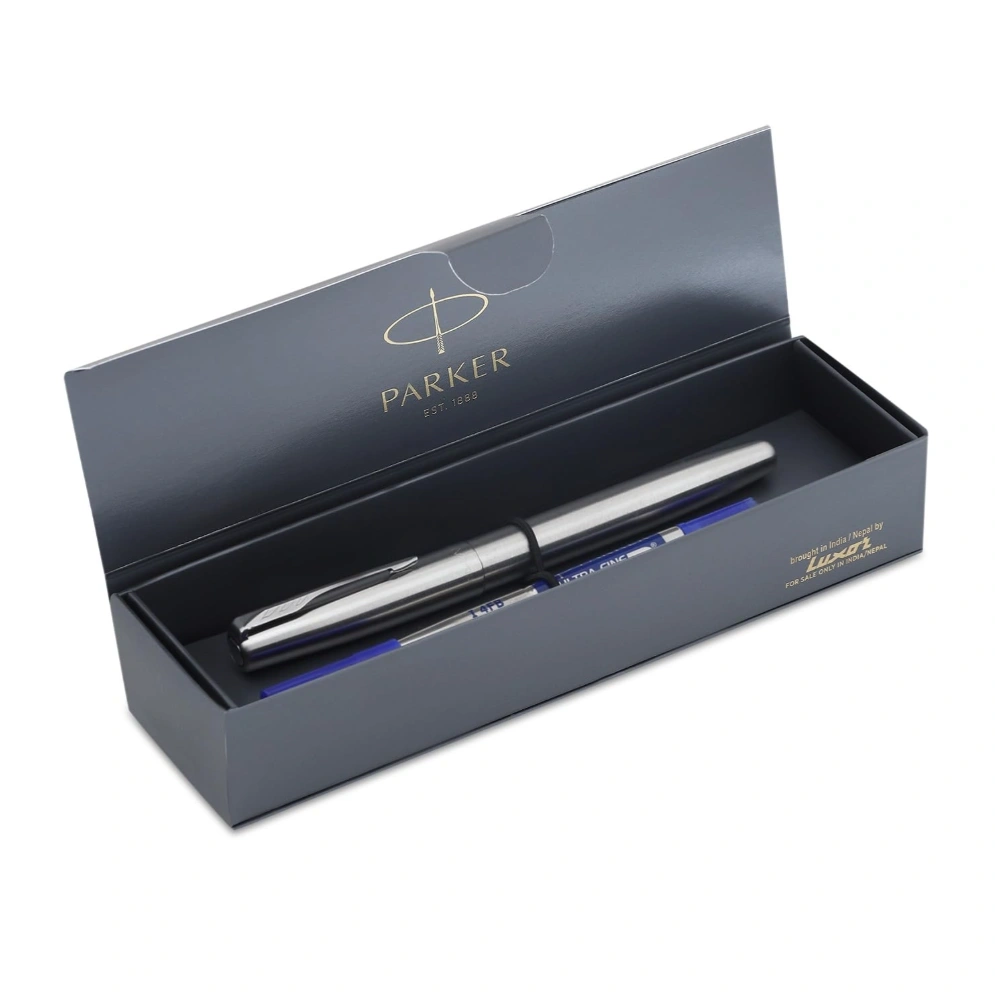 Parker Frontier Stainless Steel Chrome Trim Roller Ball Pen 1