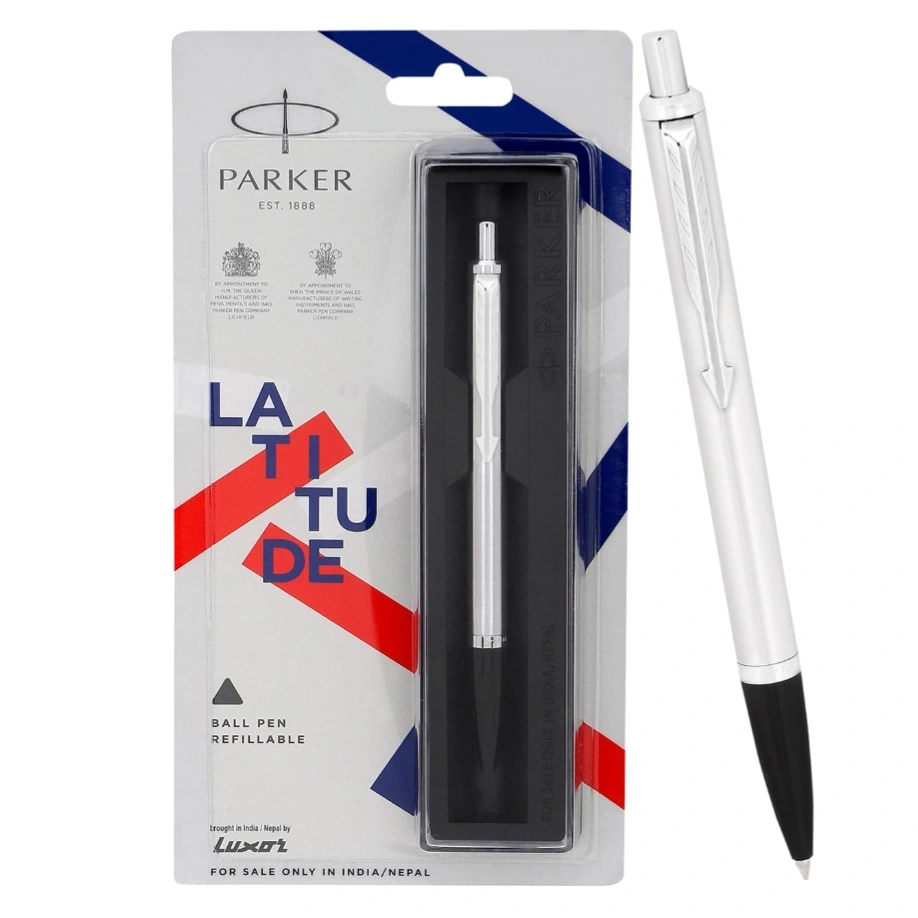 Parker Latitude Shiny Chrome| Gold Trim Ball Pen 1