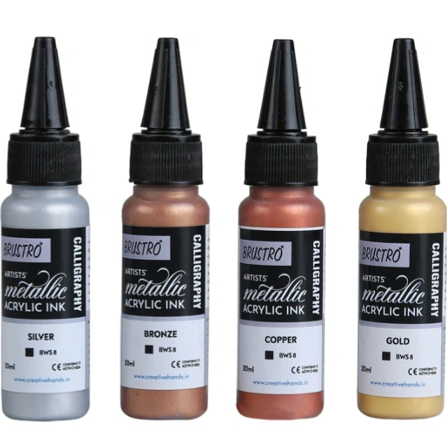 Brustro Acrylic Metallic Calligraphy Ink Set of 4 x 20ml 1