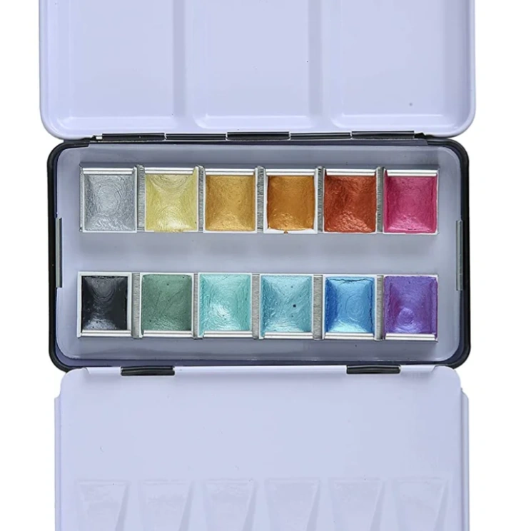 Brustro Metallic Watercolour Half Pans Set of 12 1