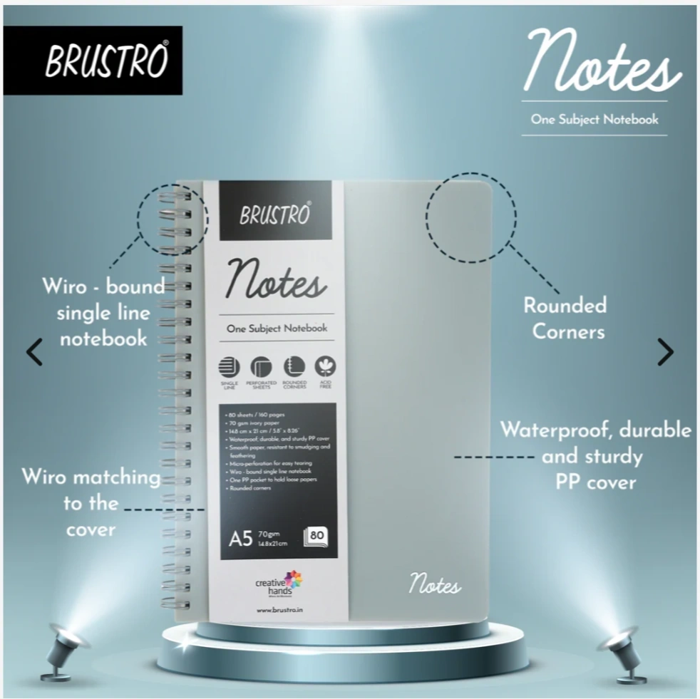 BRUSTRO A5 Size, 1 Subject Ruled Notebook, 80 sheets / 160 pages, 70 gsm 5