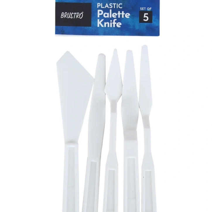Brustro Plastic Palette Painting Knives | Set of 5 (3 Cranked Handles, 2 Flat) | Made of Flexible, Stain Resistant Plastic 1