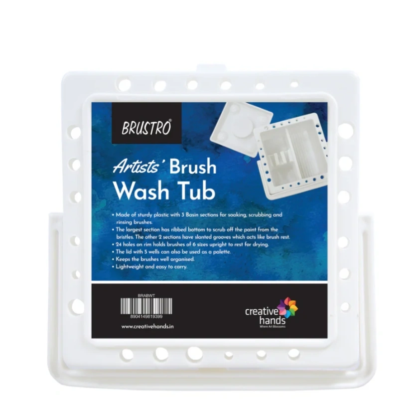 Brustro Artists Paint Brush Cleaning Wash Tub - (20L x 10W x 20H CM) | 2 Sectioned Water Chamber (9CM Depth) 1