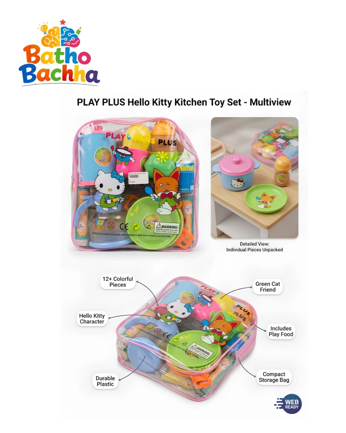 Hello Kitty & Friends Kitchen Pretend Play Set - 12+ Piece Cooking Toys with Storage Case 3