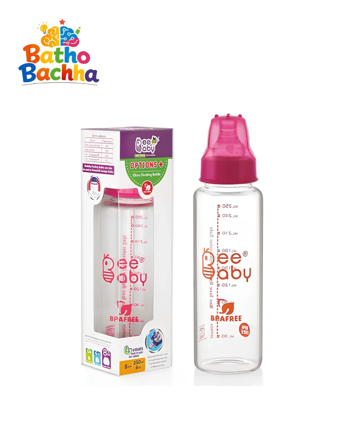 BeeBaby Premium Glass Feeding Bottle – BPA Free, Medium Flow (125ml / 250ml) 1