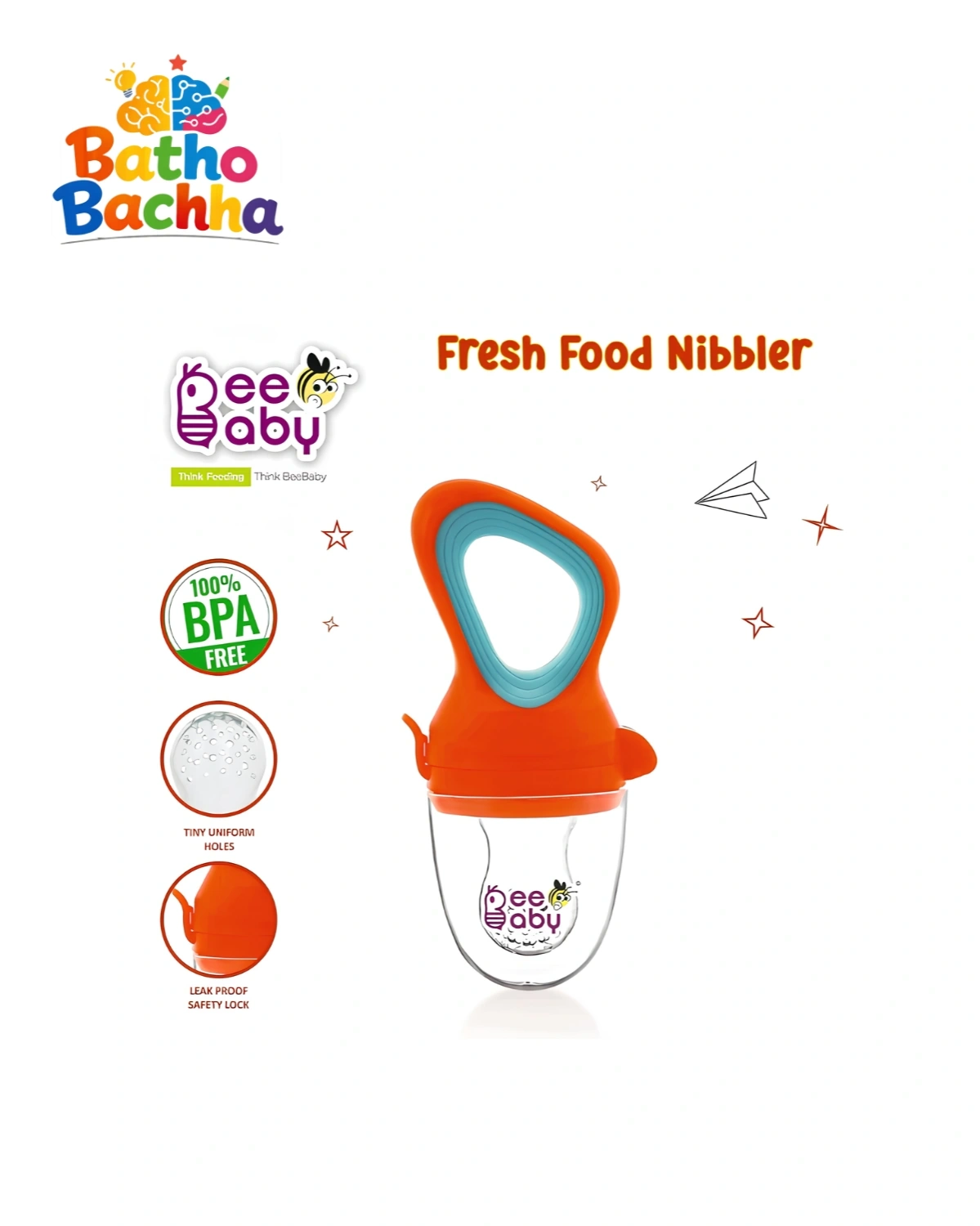 BeeBaby Chewy Food & Fruit Silicone Nibbler – Bunny Design, BPA Free (3m+) 3
