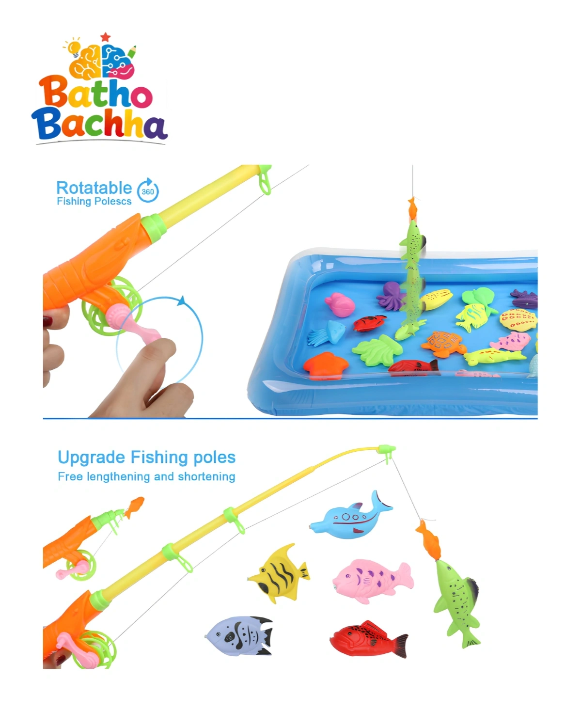 Magnetic Fishing Game Set with Inflatable Pool – Fun Water Play for Kids 2