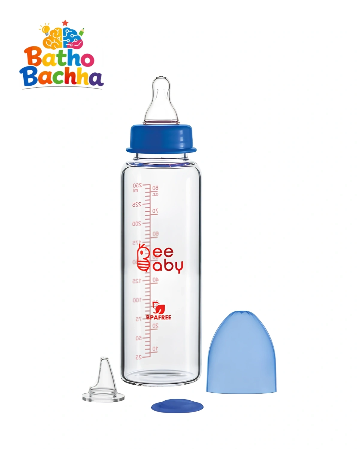 BeeBaby Premium Glass Feeding Bottle – BPA Free, Medium Flow (125ml / 250ml) 2