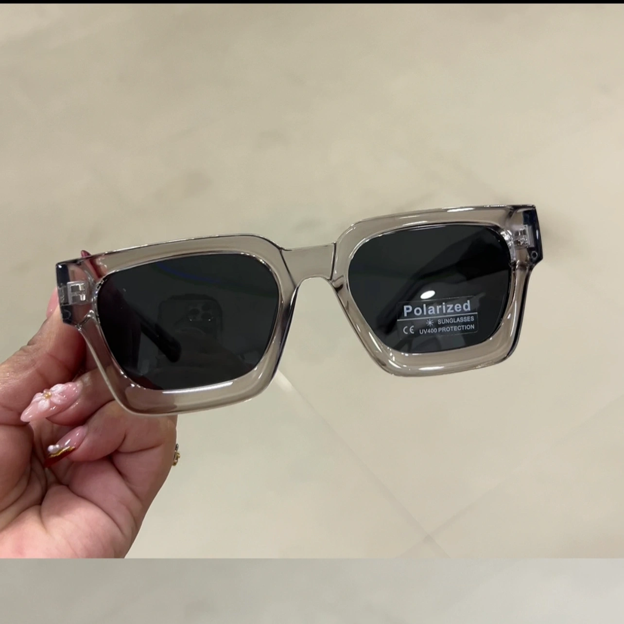 VISORA Chunky Transparent Grey Square Sunglasses with Dark Polarized Lenses - High-Glare UV Defense Shades UNISEX 1