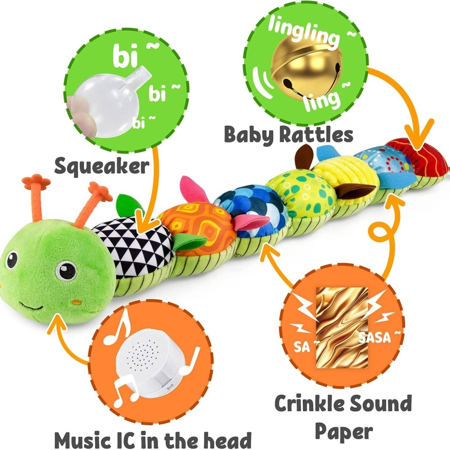 Musical Caterpillar Plush Toy – Soft & Interactive Baby Toy (0m+) 4