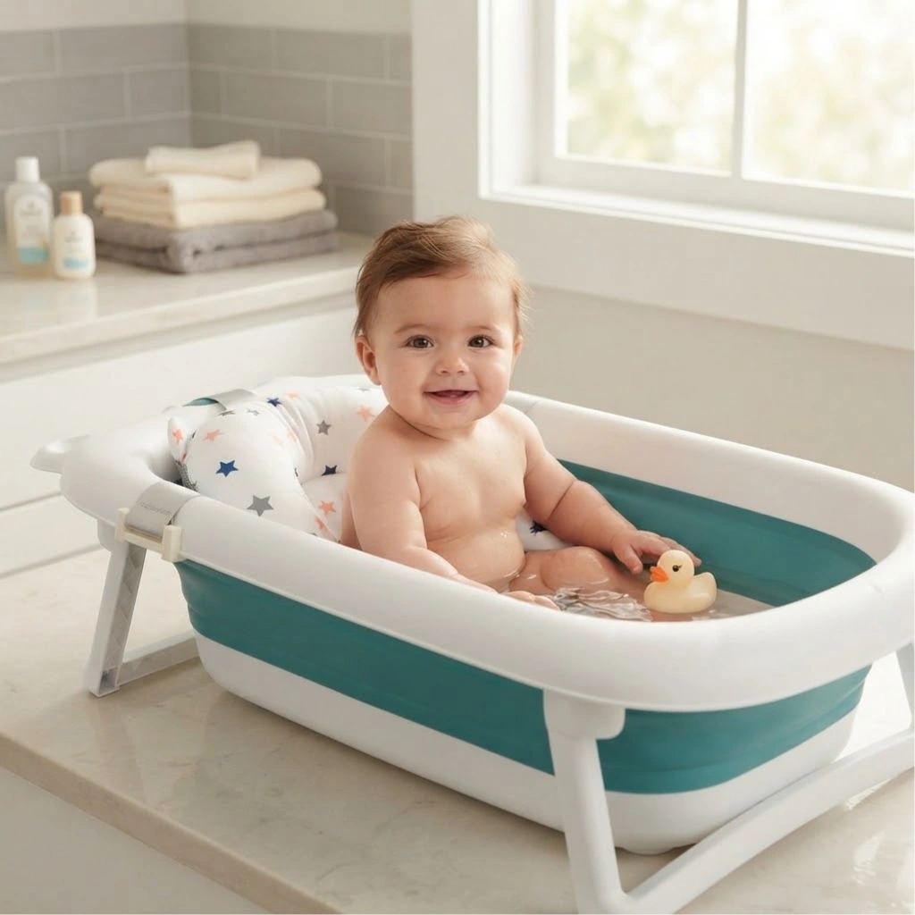 Foldable Baby Bath Tub with Cushion 1