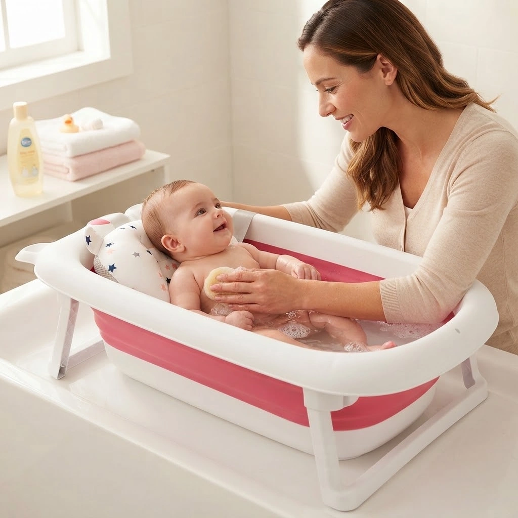 Foldable Baby Bath Tub with Cushion 2