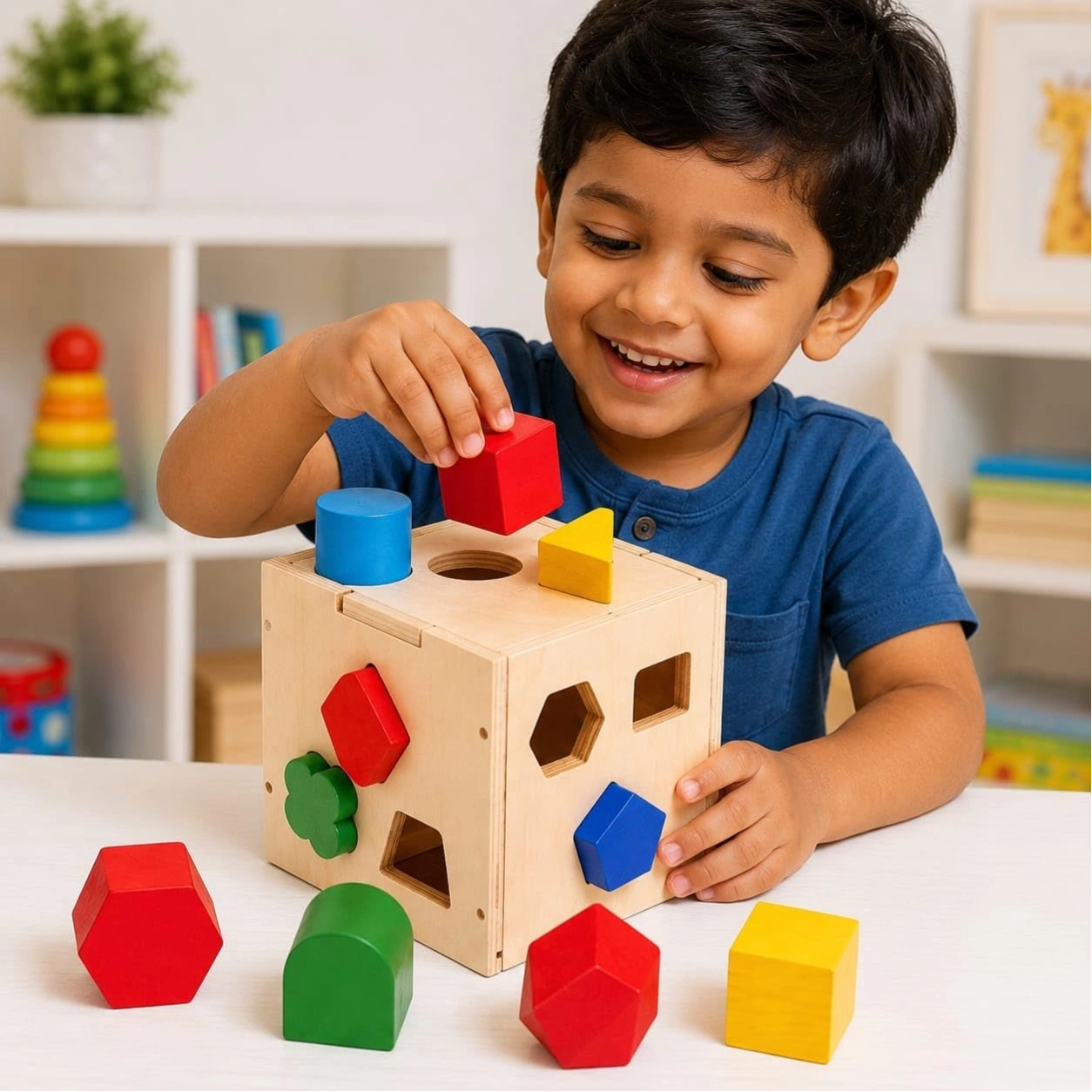 Wooden Shape Sorting & Stacking Toy 1
