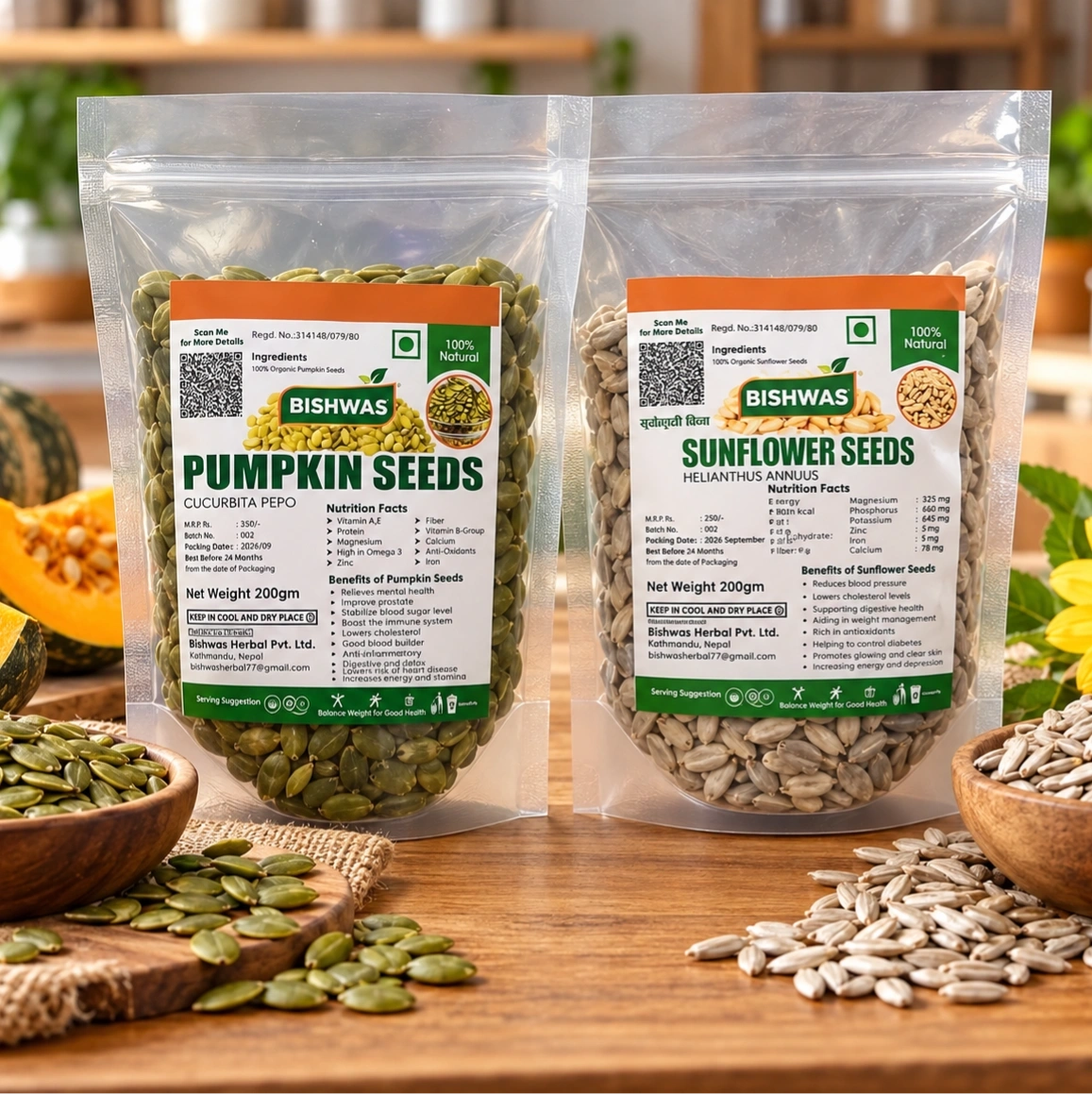 Pumpkin Seeds & Sunflower Seeds – Bishwas Herbal 200gm combo 1